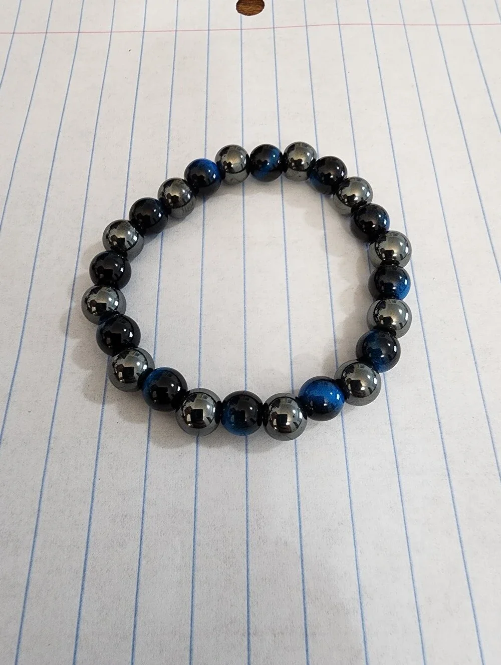 8mm Blue Tiger Eye & Hematite Beaded Bracelet For Men & Women, Daily Wear To